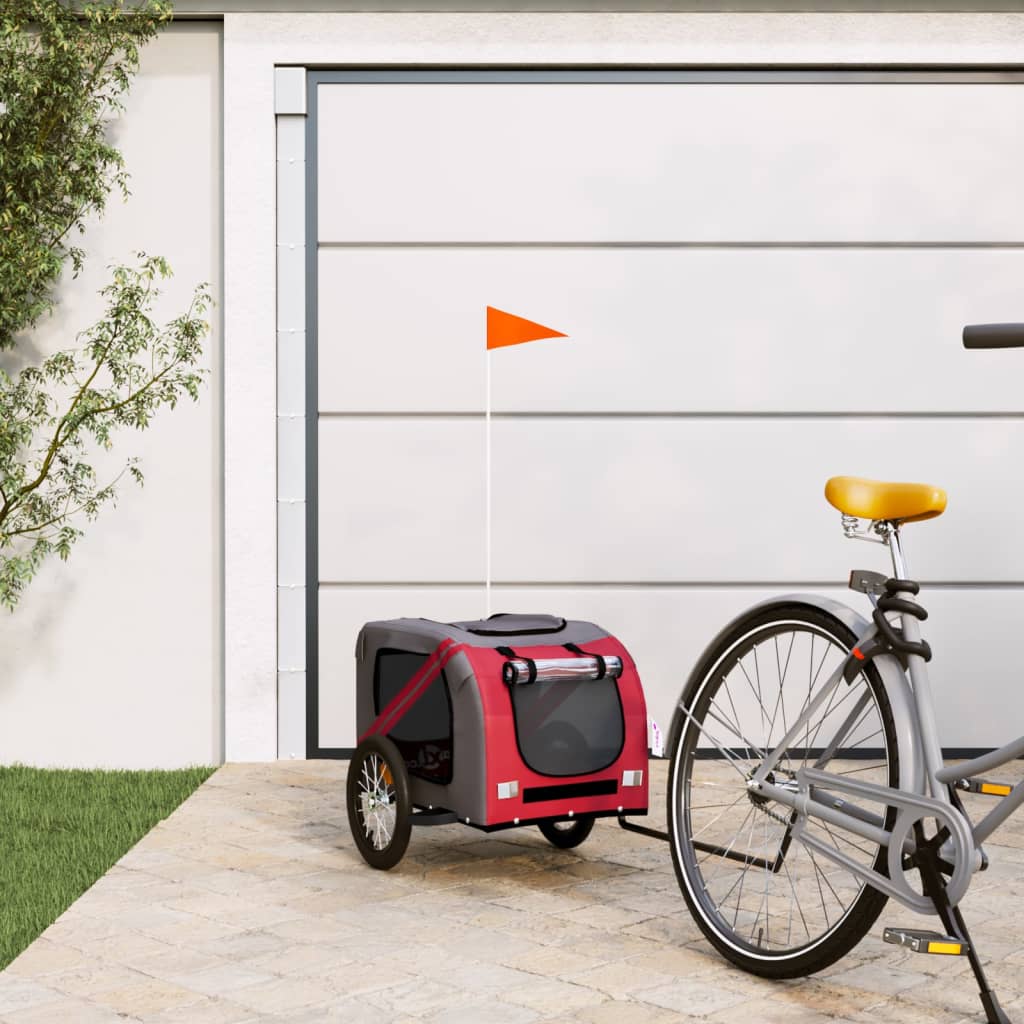 Pet Bike Trailer Red and Grey Oxford Fabric and Iron