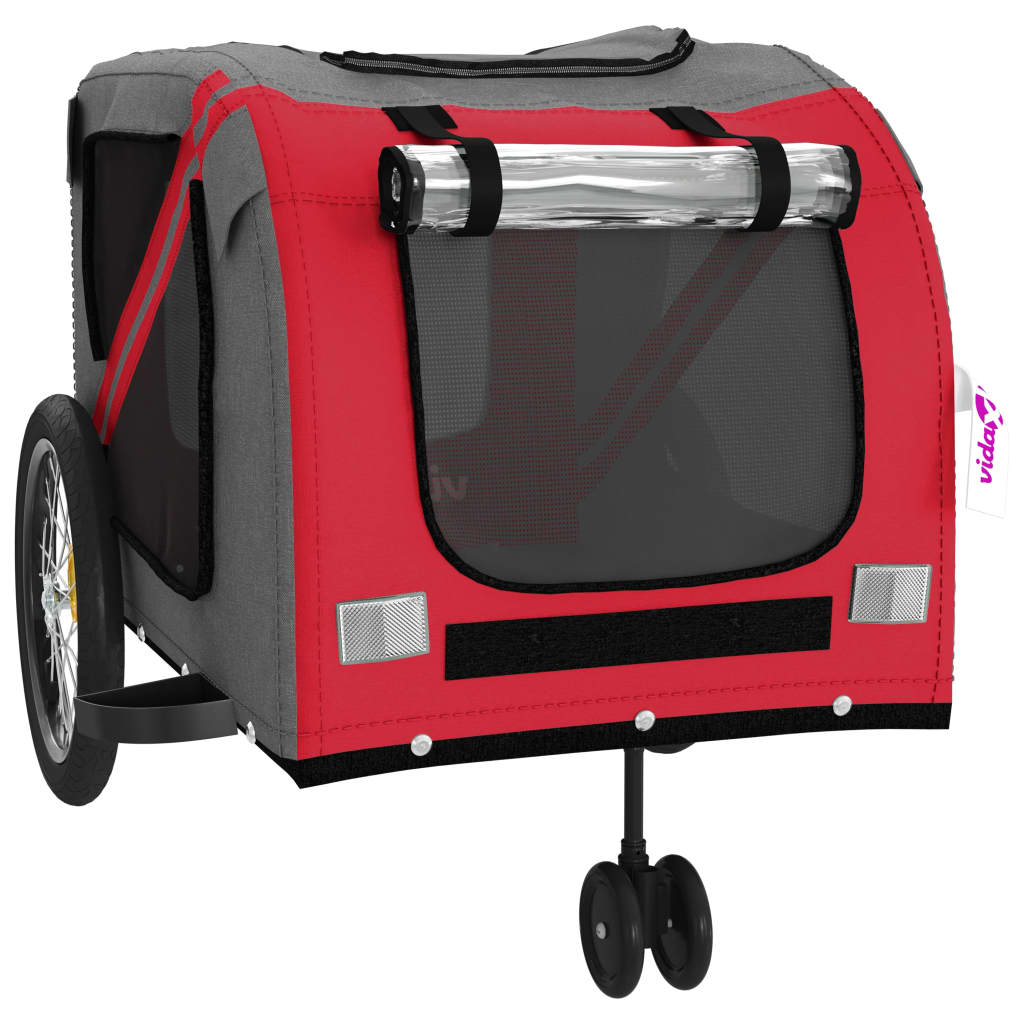 Pet Bike Trailer Red and Grey Oxford Fabric and Iron