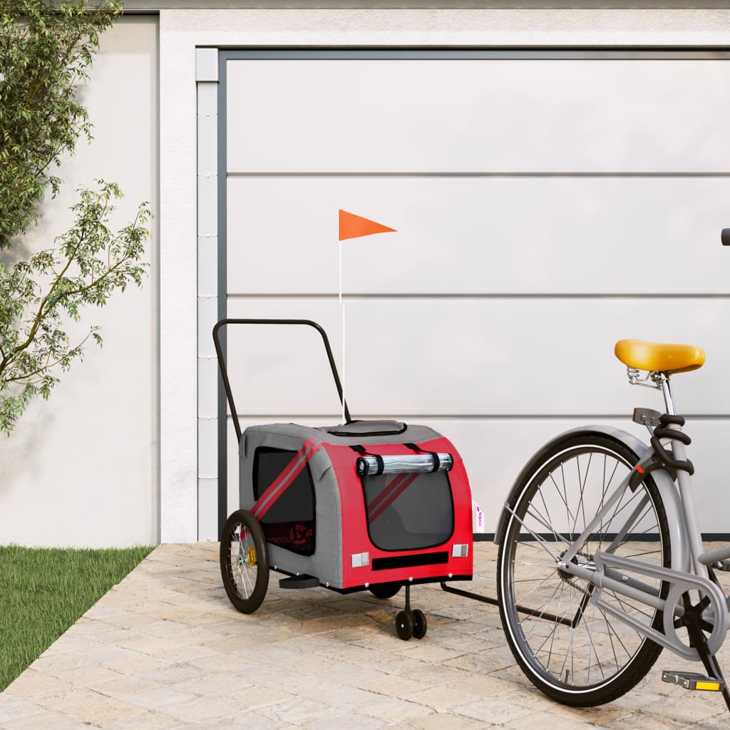 Pet Bike Trailer Red and Grey Oxford Fabric and Iron