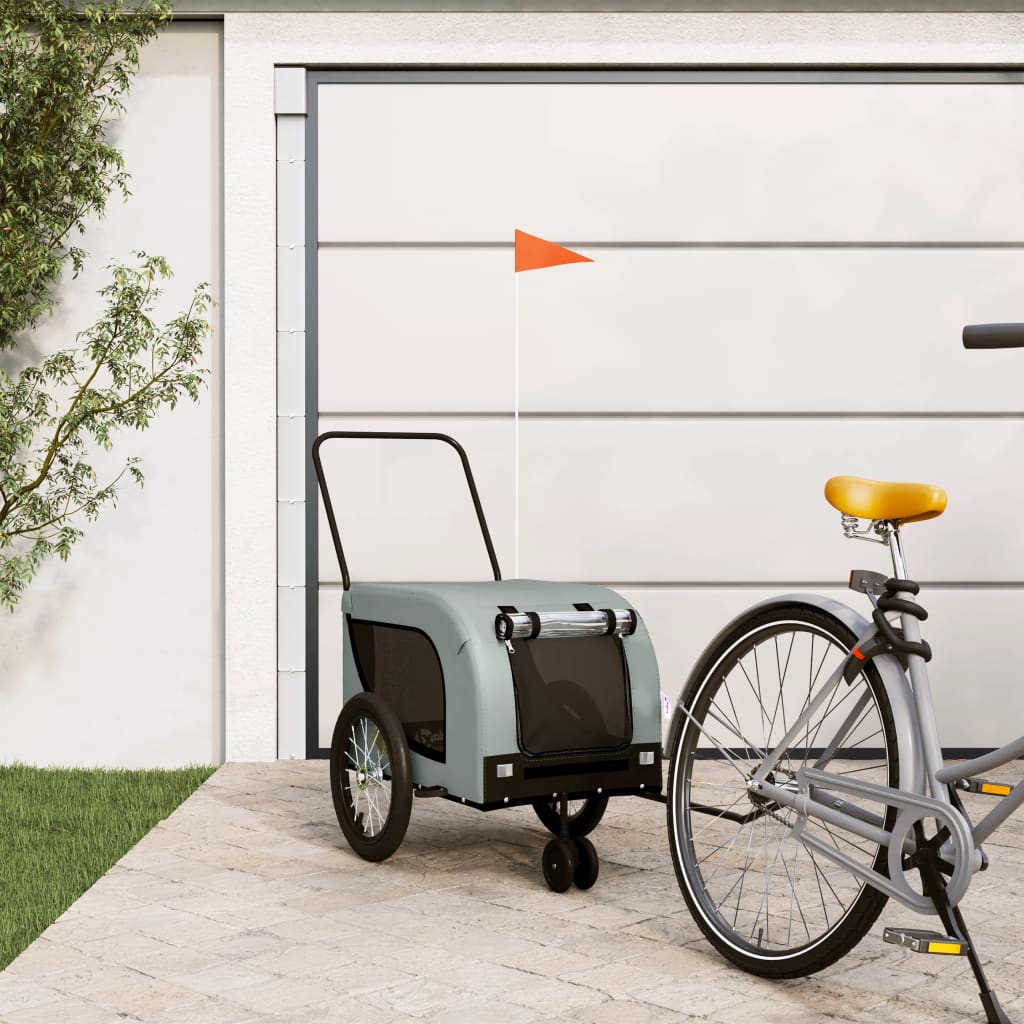 Pet Bike Trailer Grey and Black Oxford Fabric and Iron