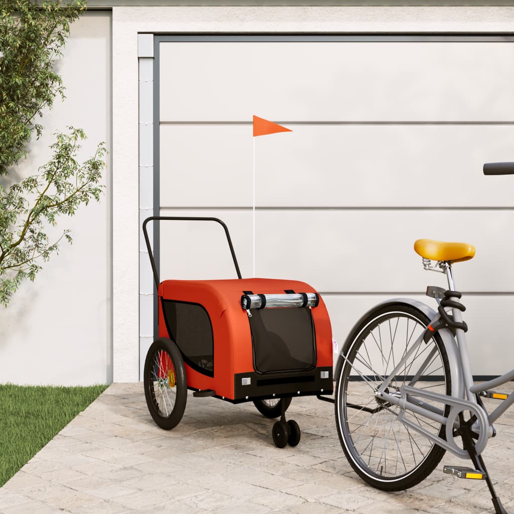 Pet Bike Trailer Orange and Black Oxford Fabric and Iron