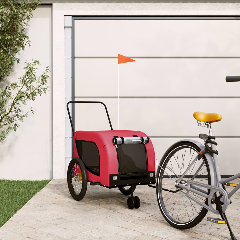 Pet Bike Trailer Red and Black Oxford Fabric and Iron