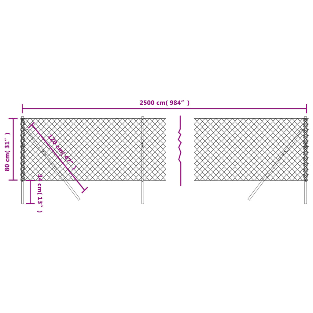 Chain Link Fence Green 0.8x25 m