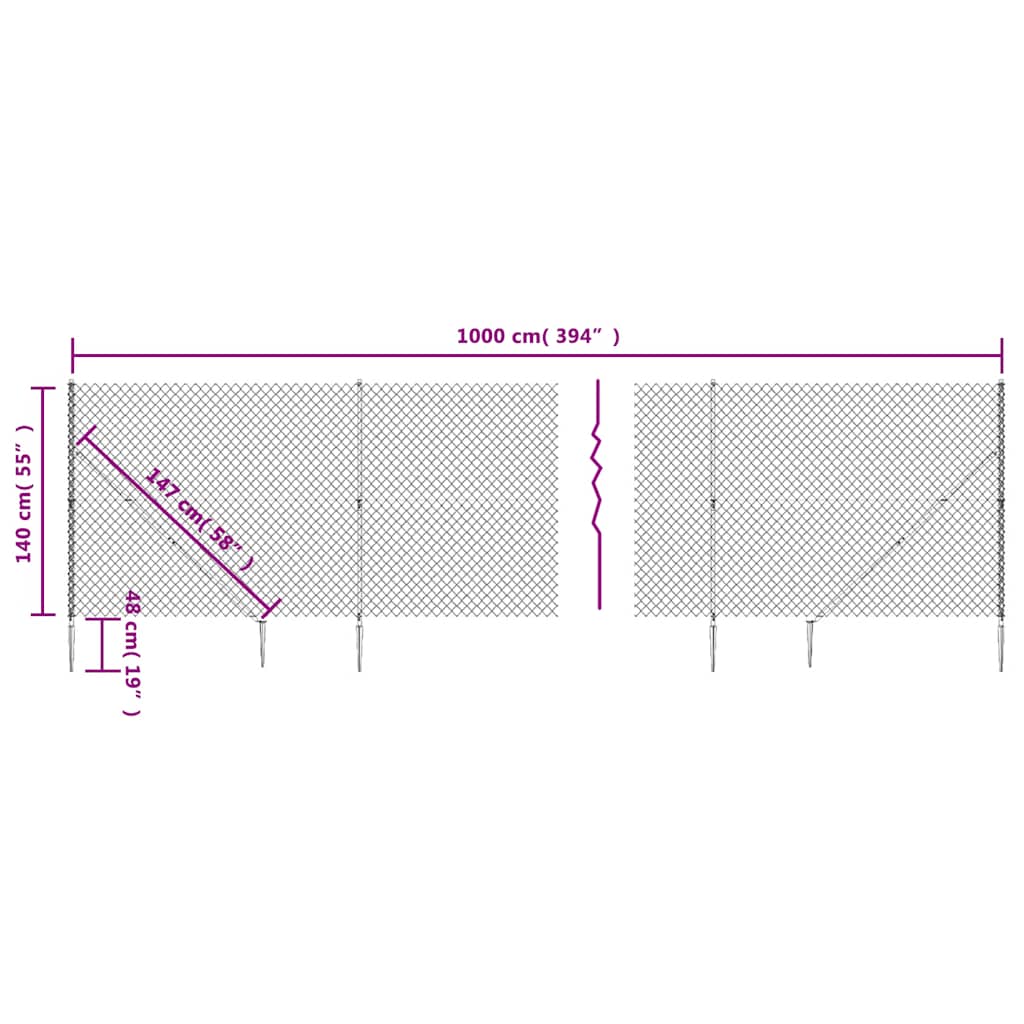 Chain Link Fence with Spike Anchors Green 1.4x10 m