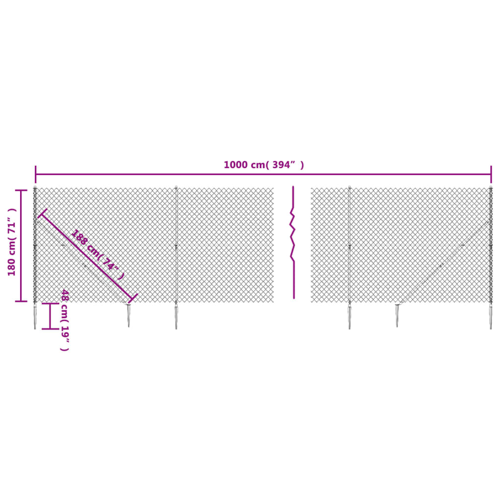 Chain Link Fence with Spike Anchors Green 1.8x10 m