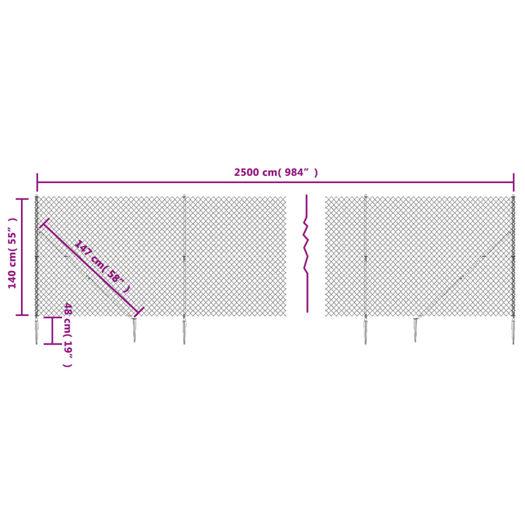 Chain Link Fence with Spike Anchors Green 1.4x25 m