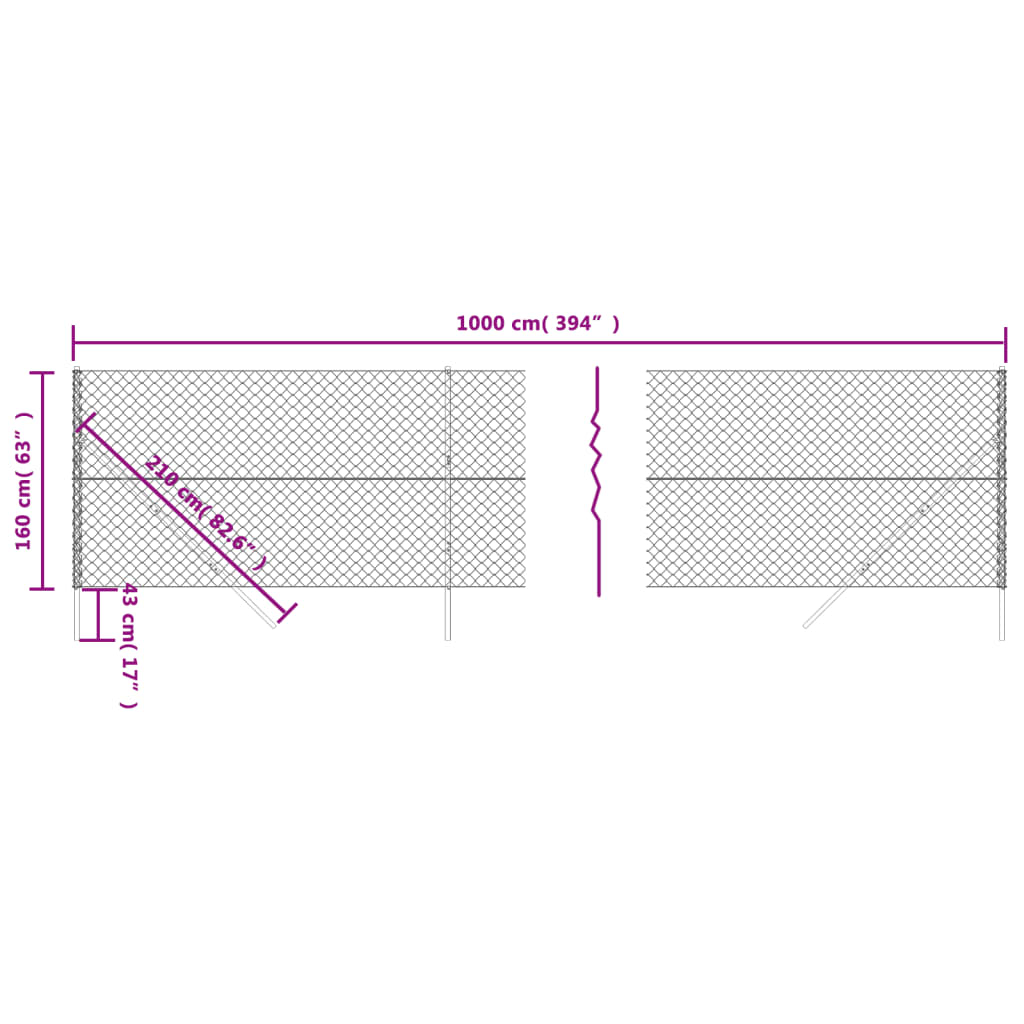 Chain Link Fence Anthracite 1.6x10 m