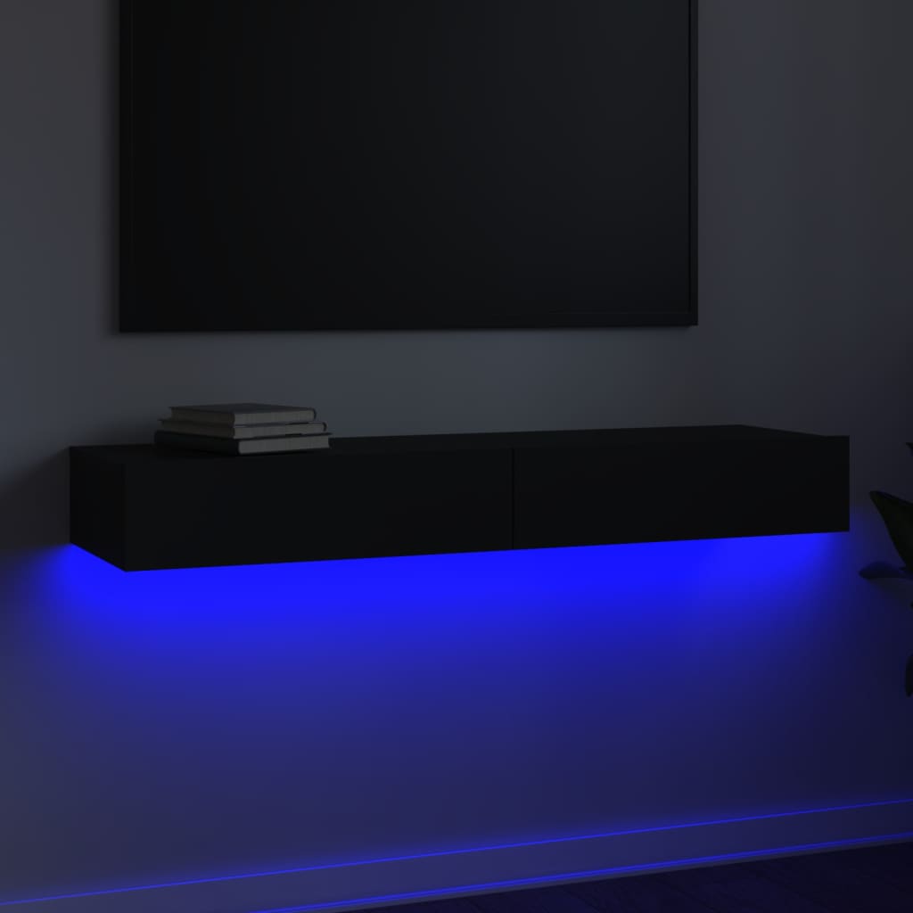 TV Cabinet with LED Lights Black 120x35x15.5 cm