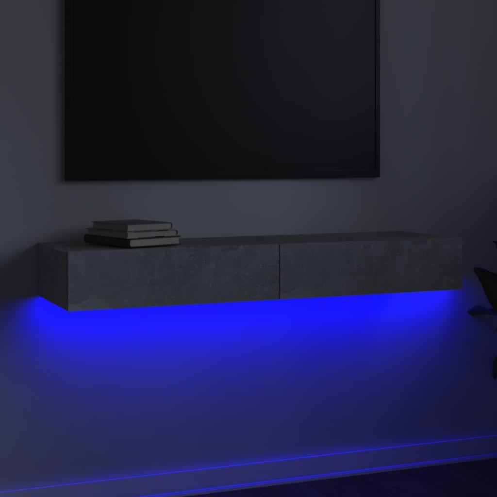 TV Cabinet with LED Lights Concrete Grey 120x35x15.5 cm