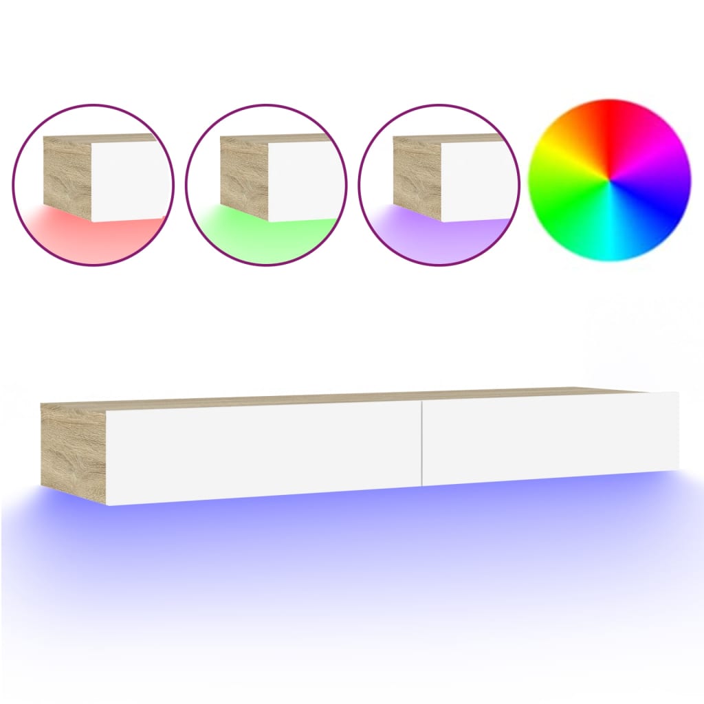 TV Cabinet with LED Lights White and Sonoma Oak 120x35x15.5 cm