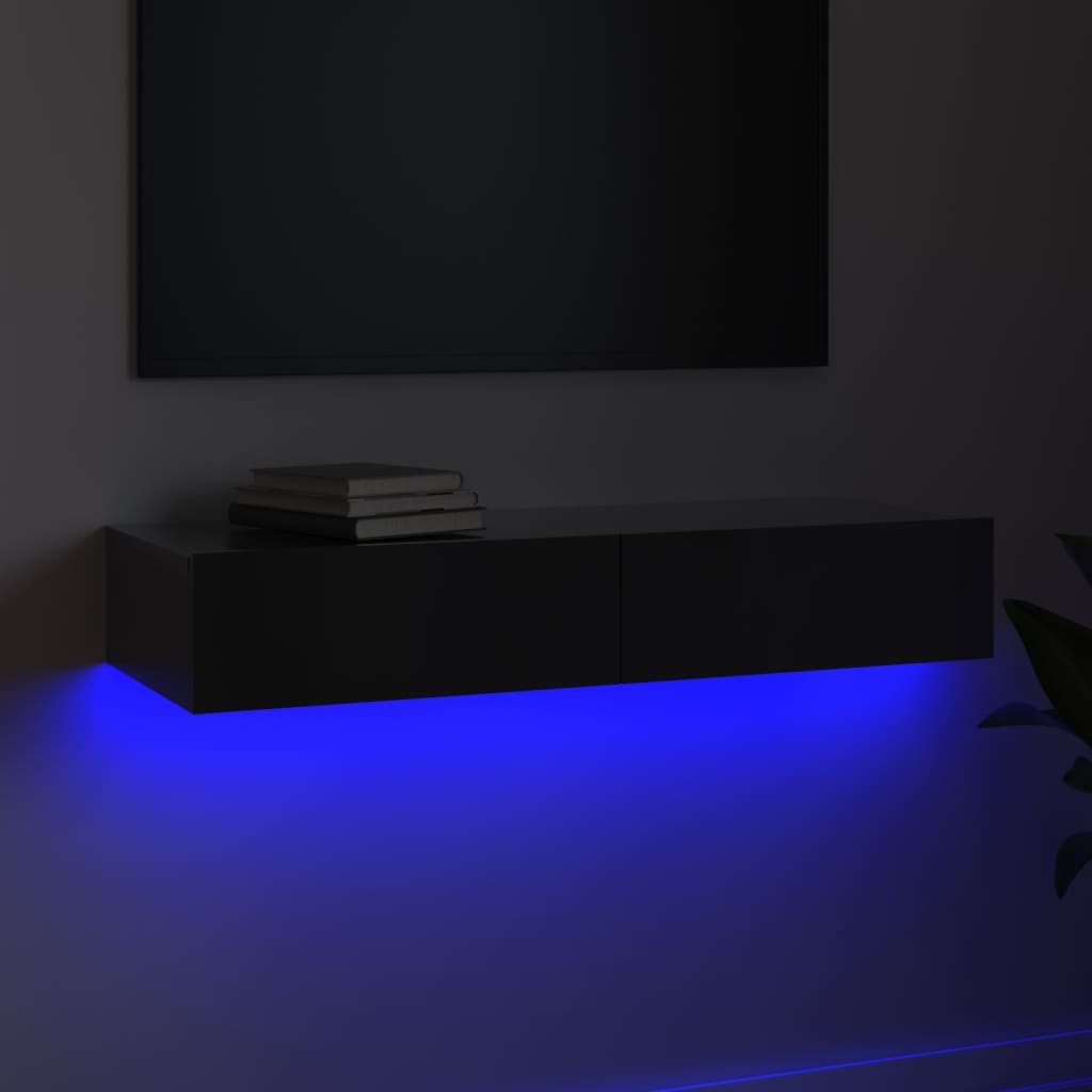 TV Cabinet with LED Lights High Gloss Grey 90x35x15.5 cm