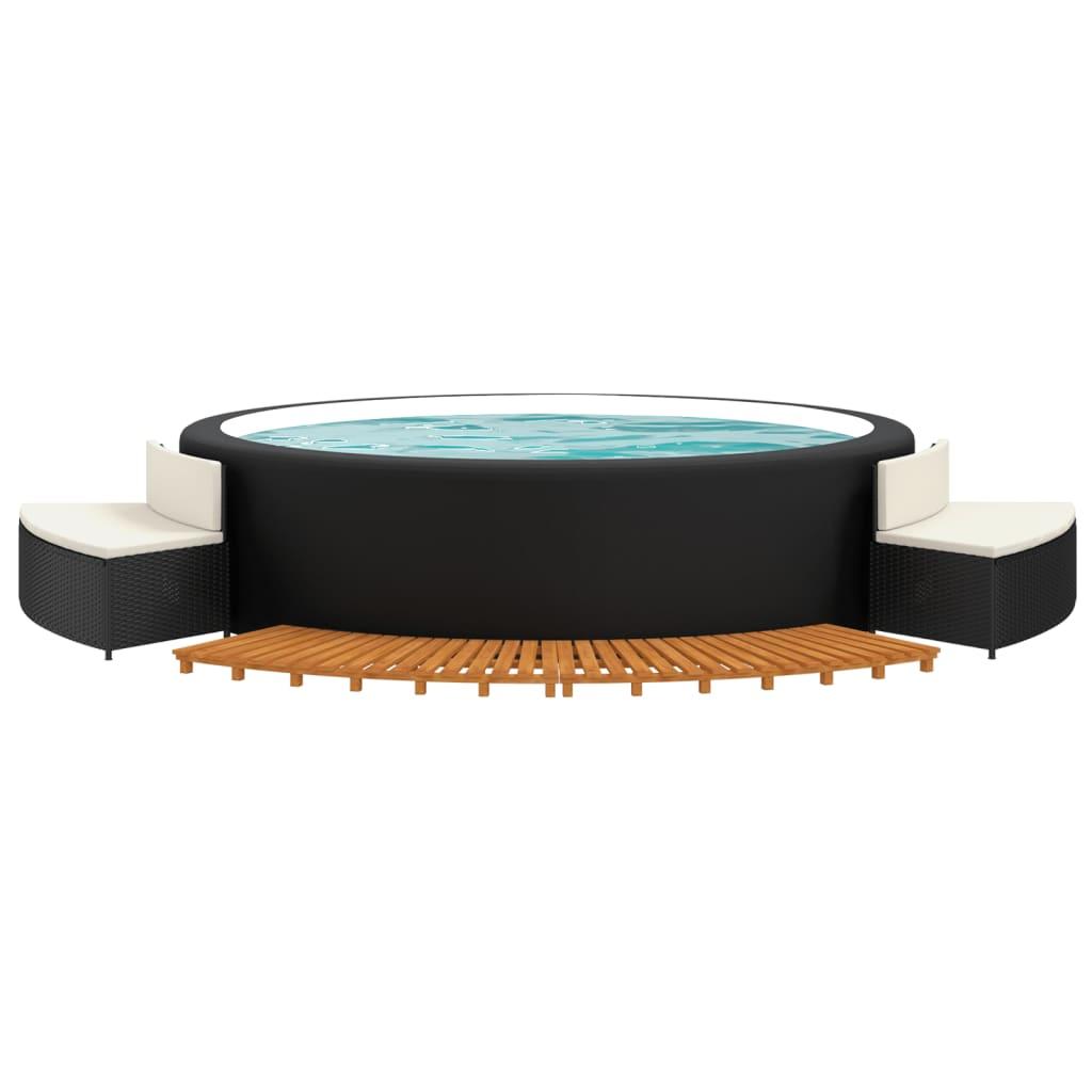 Hot Tub Surround Black Poly Rattan and Solid Wood Acacia