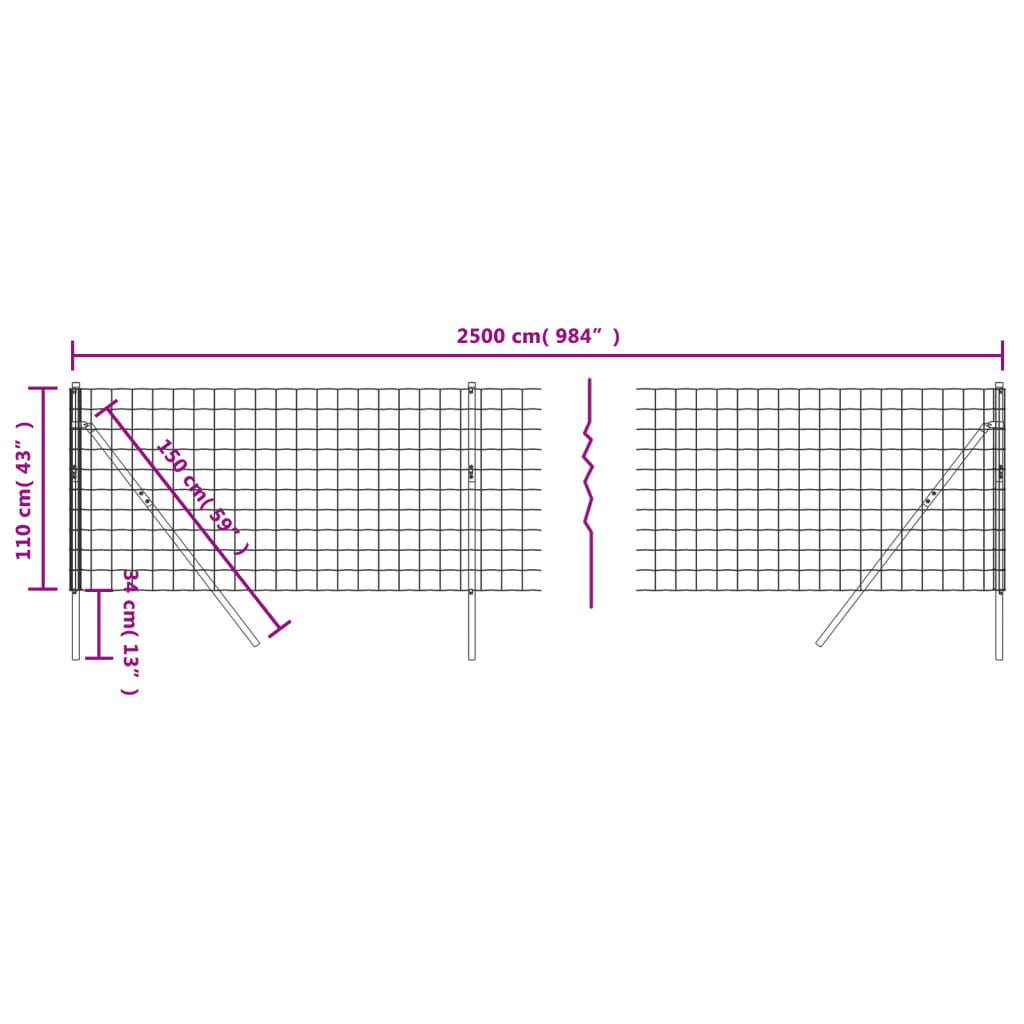 Wire Mesh Fence Green 1.1x25 m Galvanised Steel