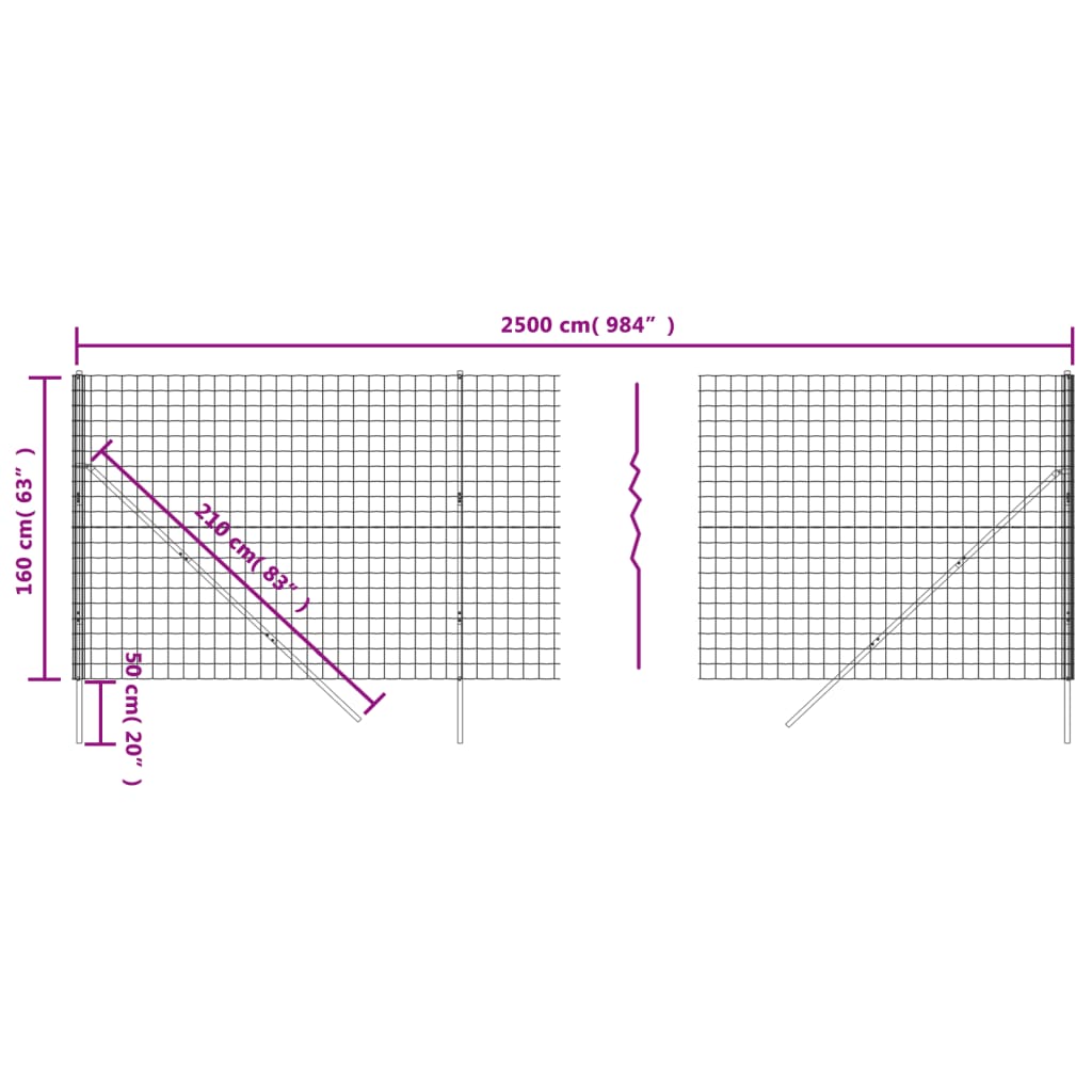 Wire Mesh Fence Green 1.6x25 m Galvanised Steel