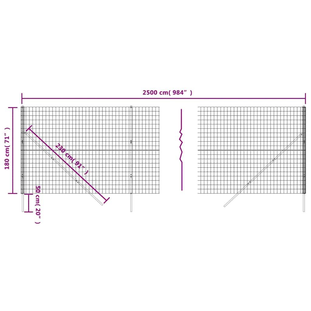 Wire Mesh Fence Anthracite 1.8x25 m Galvanised Steel