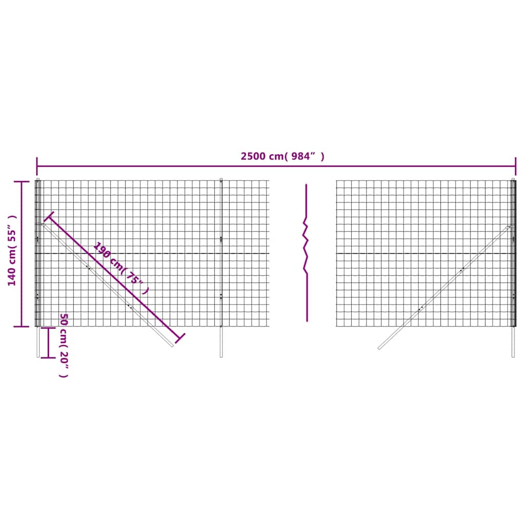 Wire Mesh Fence Anthracite 1.4x25 m Galvanised Steel