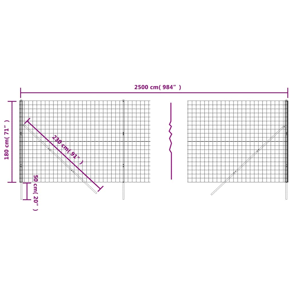 Wire Mesh Fence Anthracite 1.8x25 m Galvanised Steel