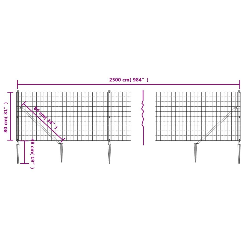 Wire Mesh Fence with Spike Anchors Anthracite 0.8x25 m