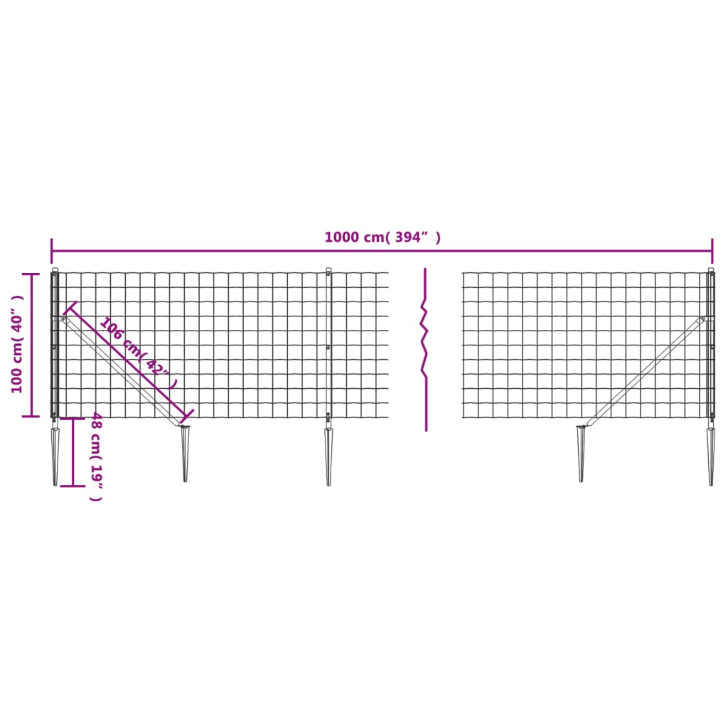 Wire Mesh Fence with Spike Anchors Anthracite 1x10 m