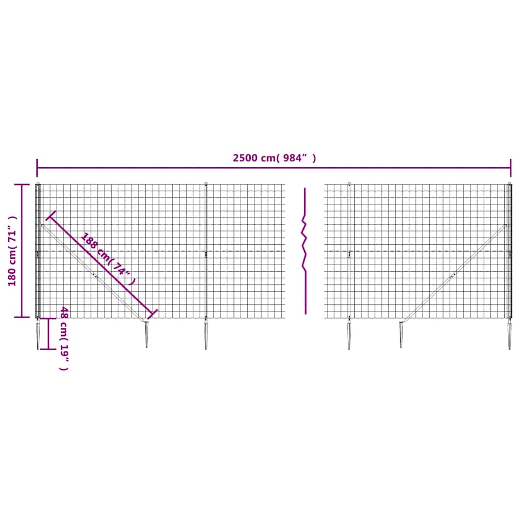 Wire Mesh Fence with Spike Anchors Anthracite 1.8x25 m