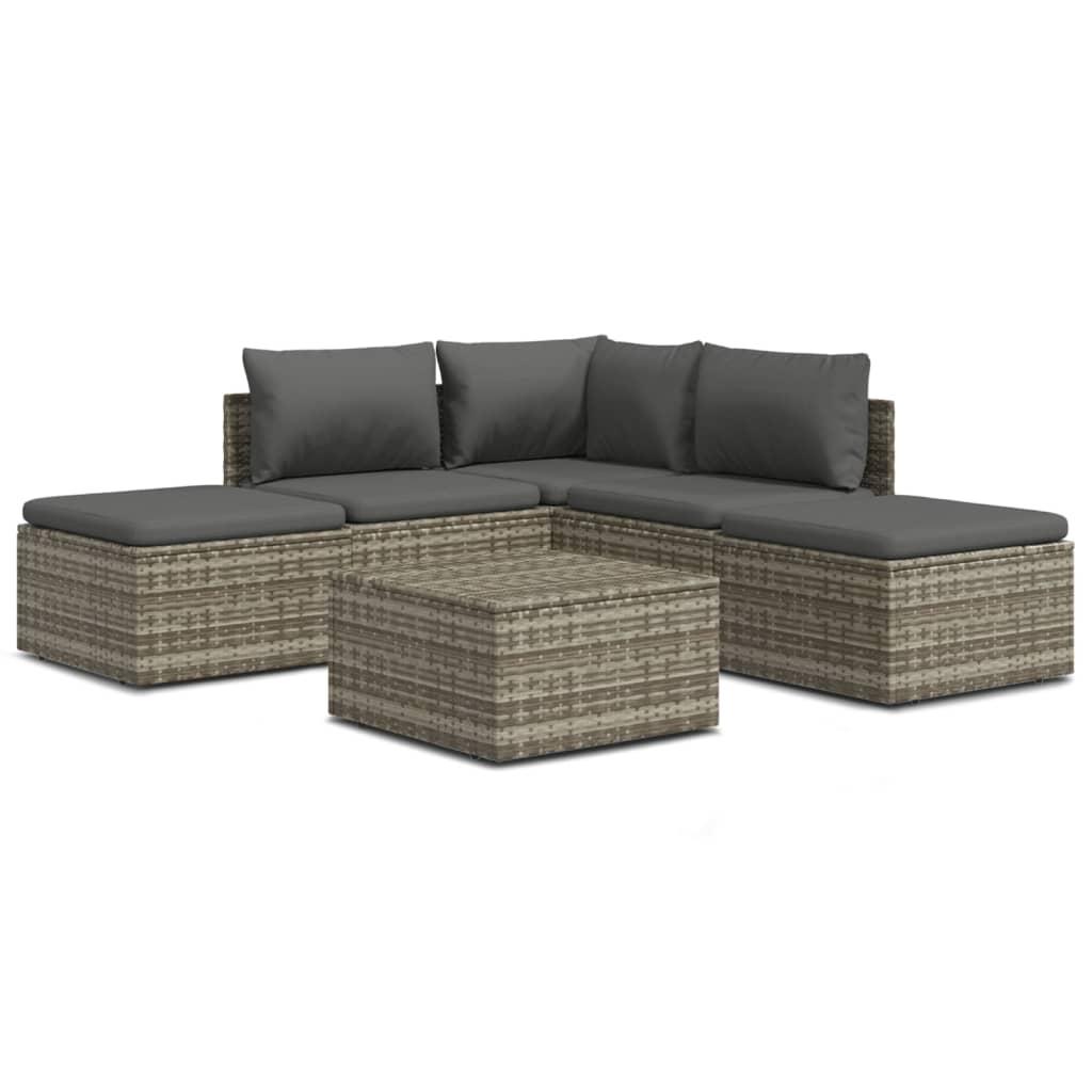 6 Piece Garden Lounge Set with Cushions Grey Poly Rattan