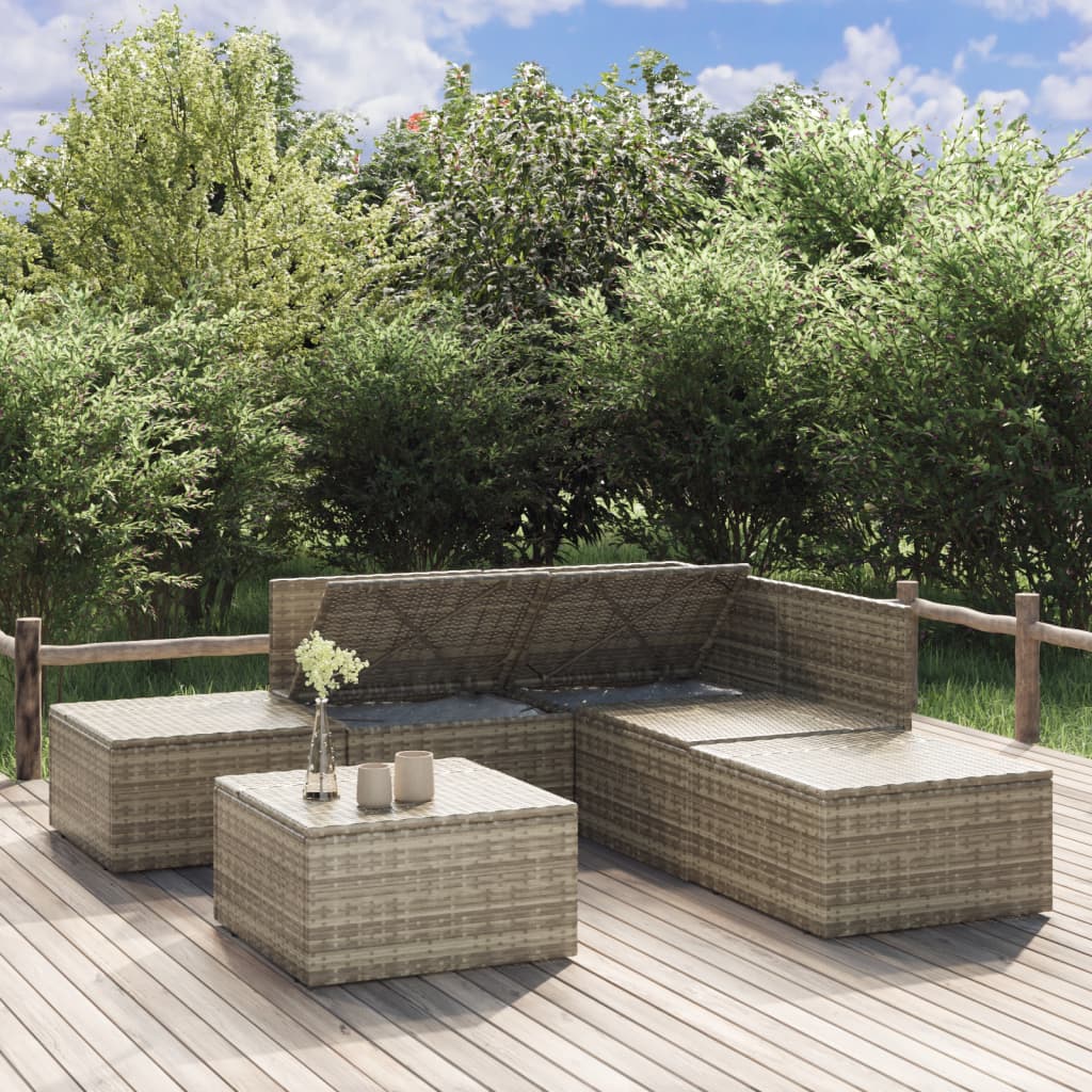 6 Piece Garden Lounge Set with Cushions Grey Poly Rattan