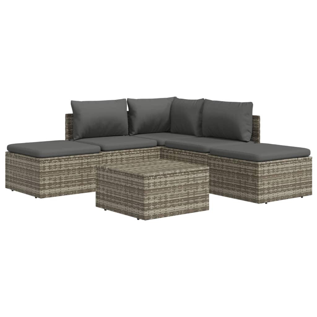 6 Piece Garden Lounge Set with Cushions Grey Poly Rattan