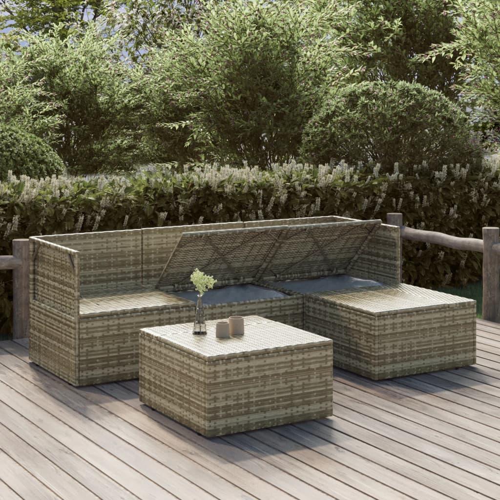 5 Piece Garden Lounge Set with Cushions Grey Poly Rattan