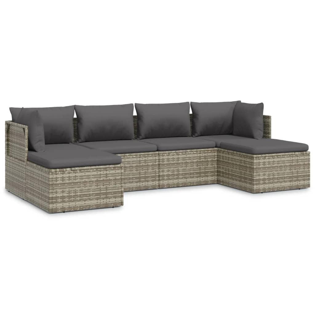 6 Piece Garden Lounge Set with Cushions Grey Poly Rattan