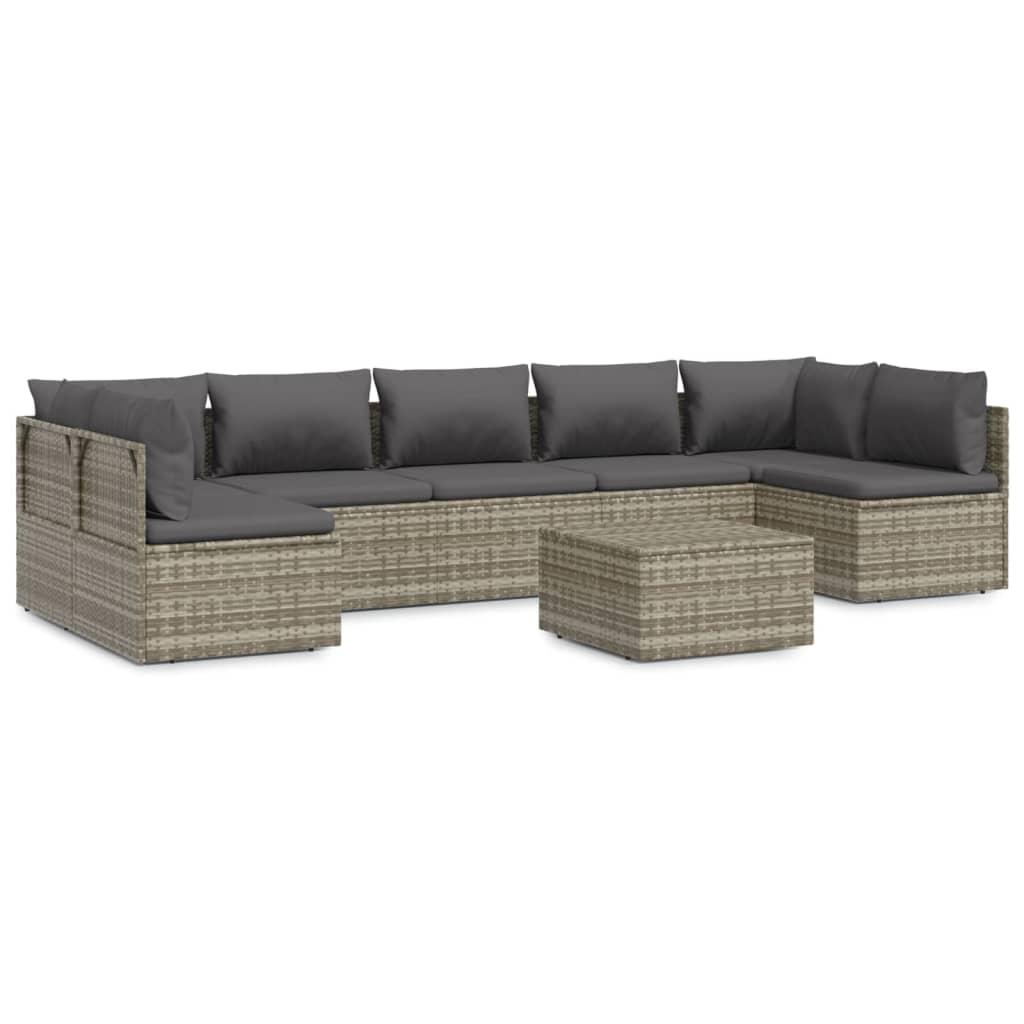 8 Piece Garden Lounge Set with Cushions Grey Poly Rattan