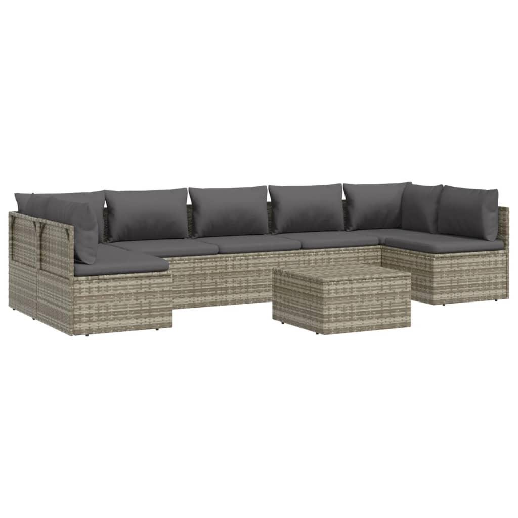 8 Piece Garden Lounge Set with Cushions Grey Poly Rattan
