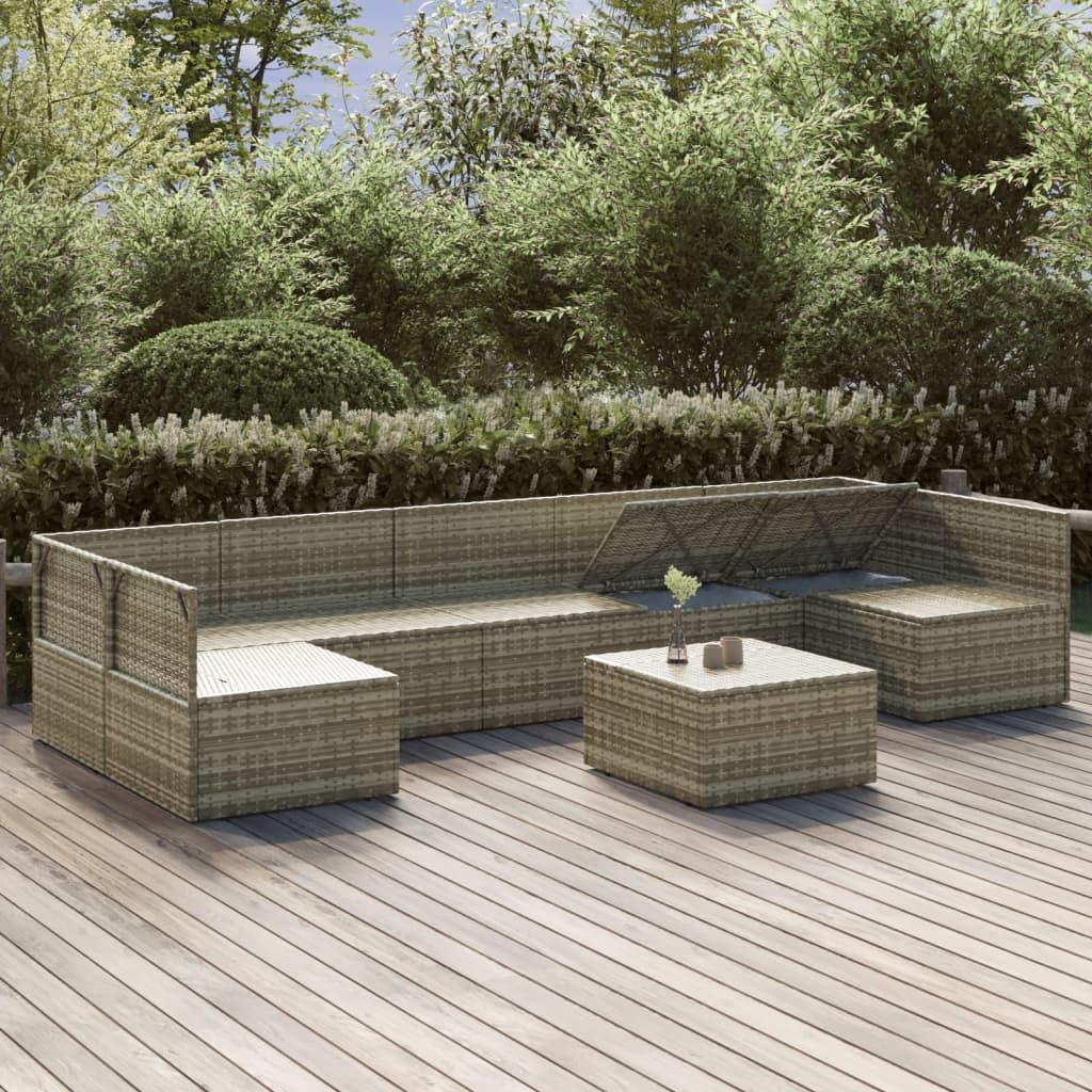 8 Piece Garden Lounge Set with Cushions Grey Poly Rattan