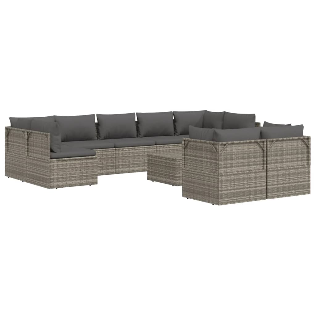 10 Piece Garden Lounge Set with Cushions Grey Poly Rattan