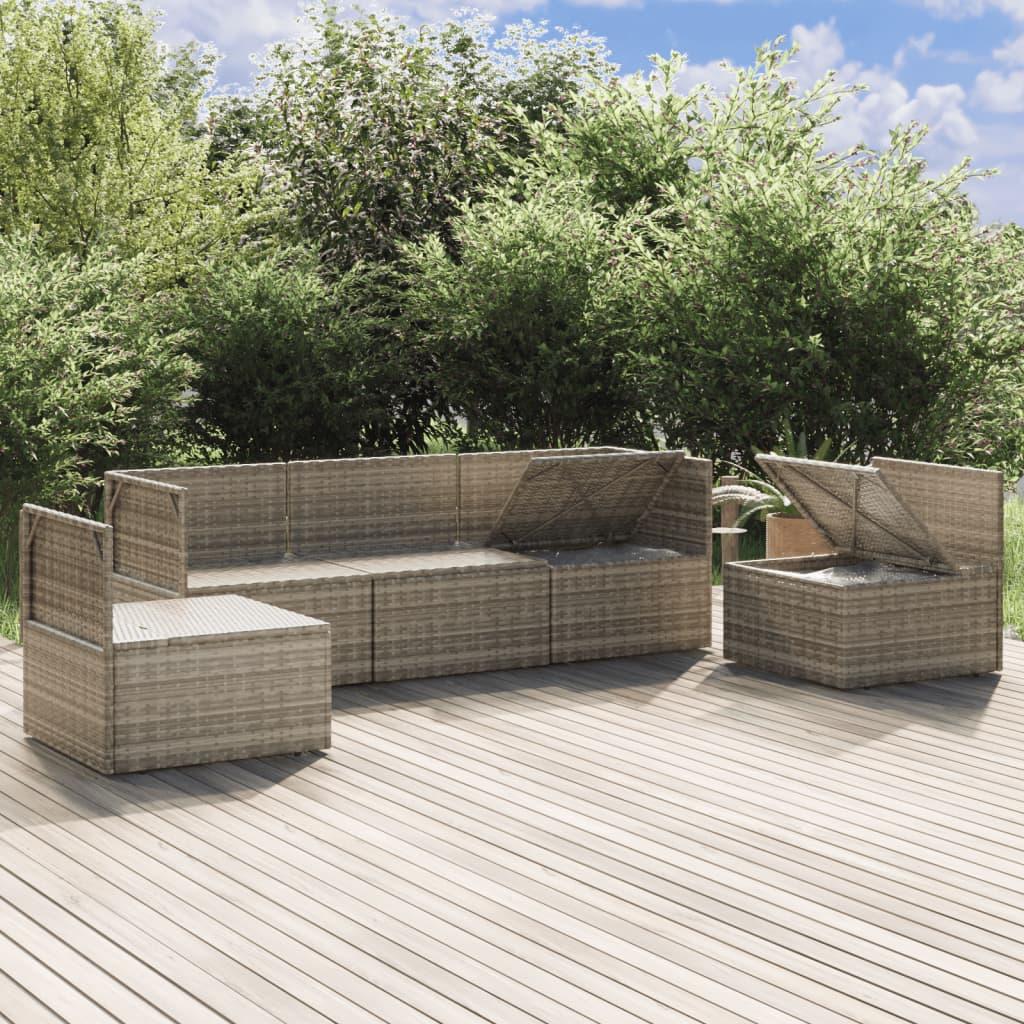5 Piece Garden Lounge Set with Cushions Grey Poly Rattan