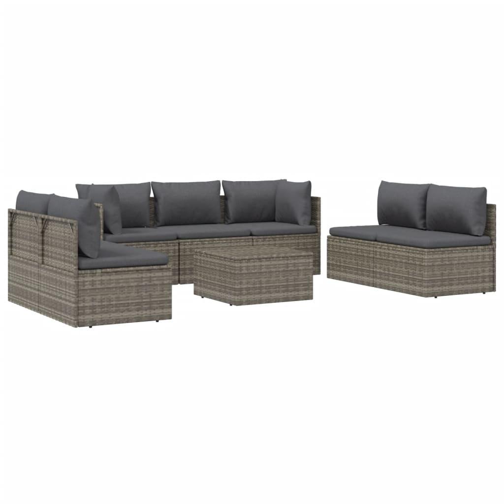 8 Piece Garden Lounge Set with Cushions Grey Poly Rattan