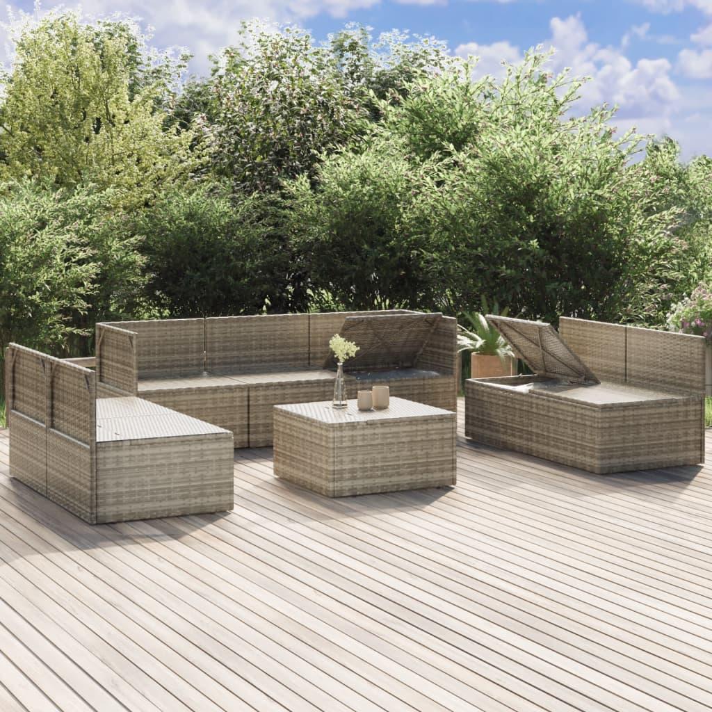 8 Piece Garden Lounge Set with Cushions Grey Poly Rattan
