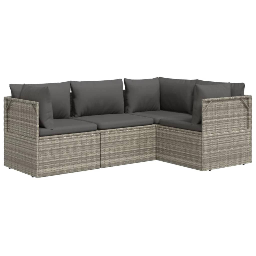 4 Piece Garden Lounge Set with Cushions Grey Poly Rattan