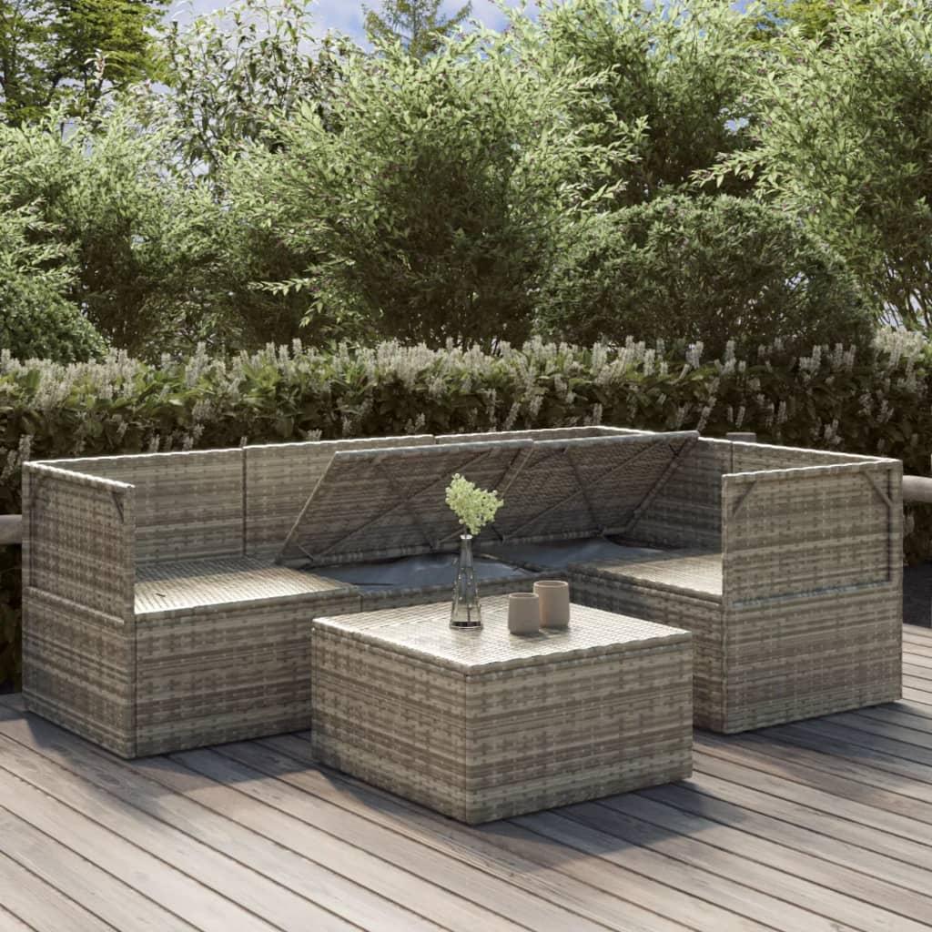5 Piece Garden Lounge Set with Cushions Grey Poly Rattan