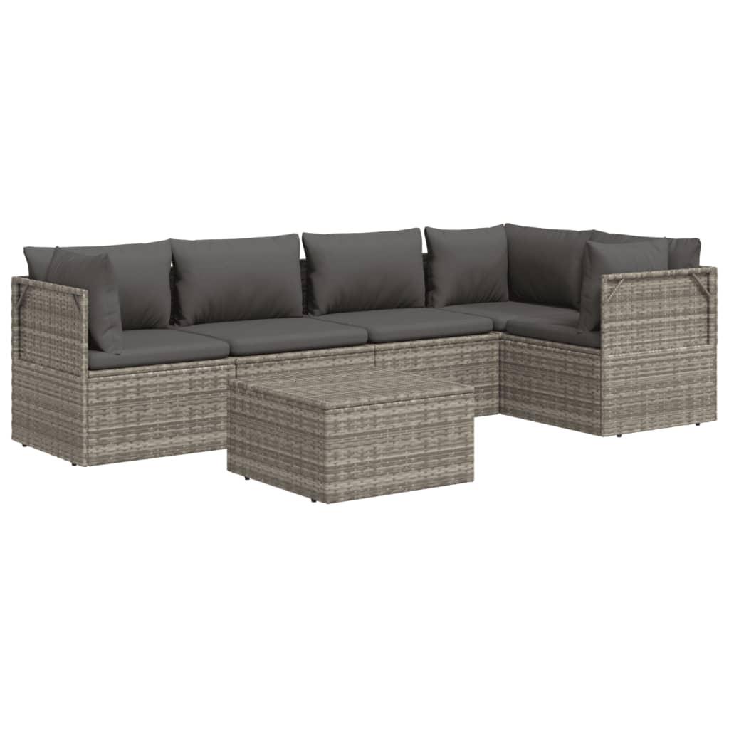 6 Piece Garden Lounge Set with Cushions Grey Poly Rattan