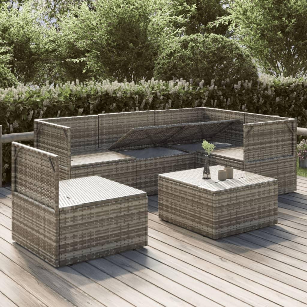 6 Piece Garden Lounge Set with Cushions Grey Poly Rattan