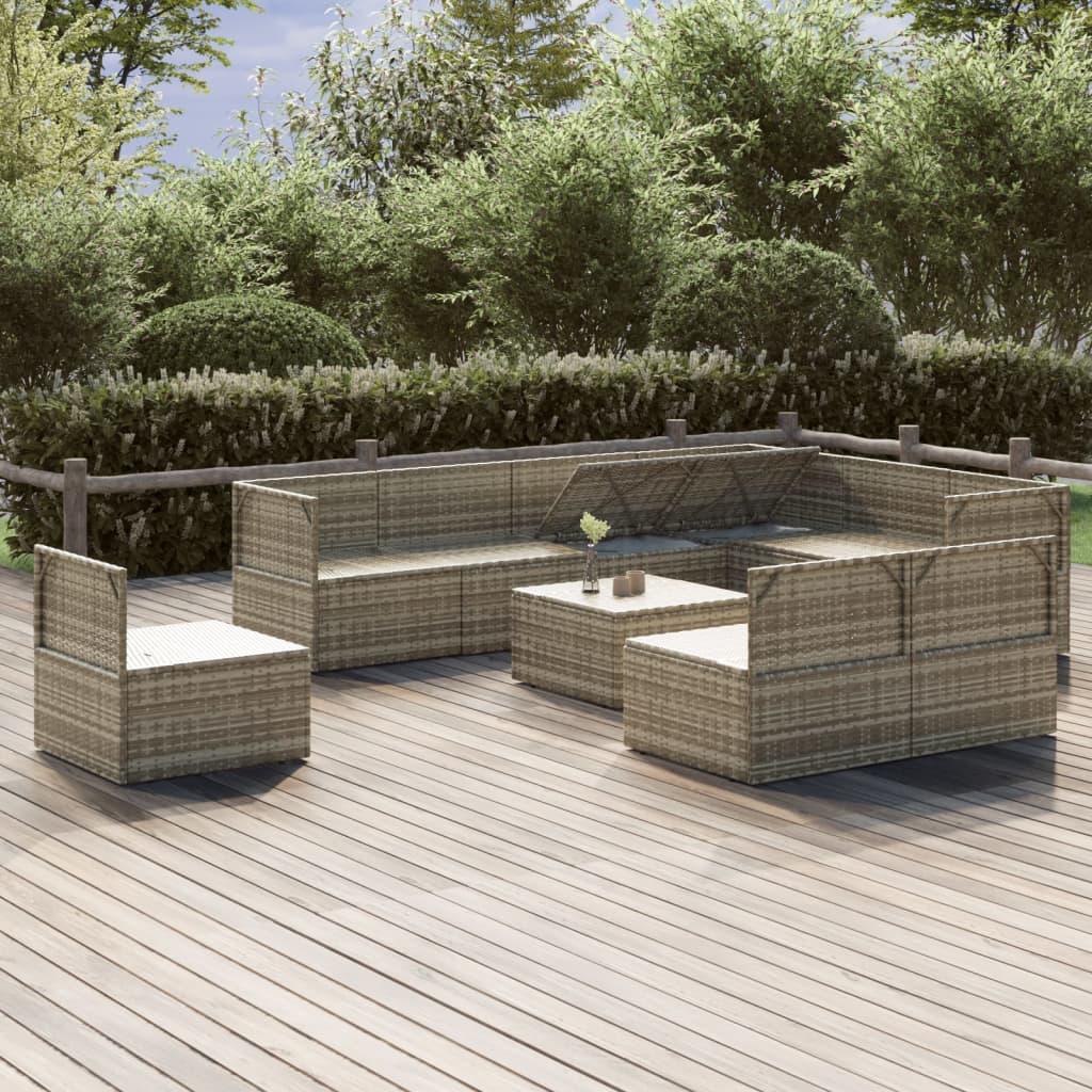 10 Piece Garden Lounge Set with Cushions Grey Poly Rattan