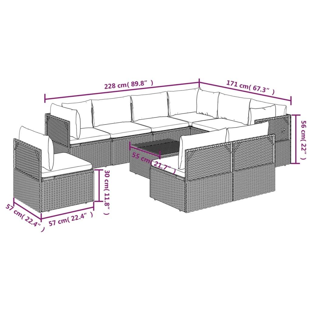 10 Piece Garden Lounge Set with Cushions Grey Poly Rattan