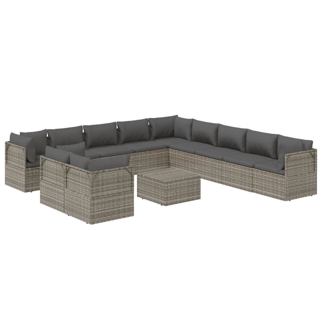 12 Piece Garden Lounge Set with Cushions Grey Poly Rattan