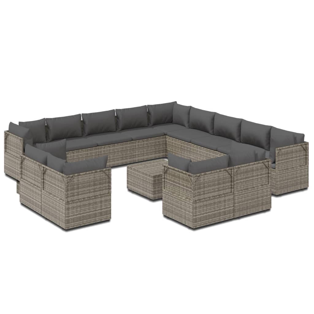 14 Piece Garden Lounge Set with Cushions Grey Poly Rattan
