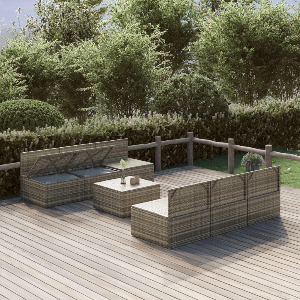 7 Piece Garden Lounge Set with Cushions Grey Poly Rattan