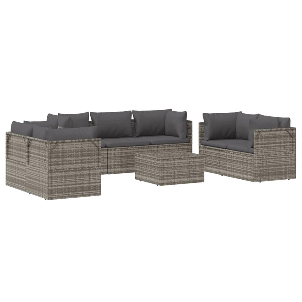 8 Piece Garden Lounge Set with Cushions Grey Poly Rattan