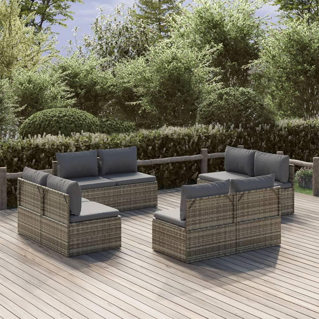 Garden Middle Sofas 8 pcs Grey 57x57x56 cm Poly Rattan