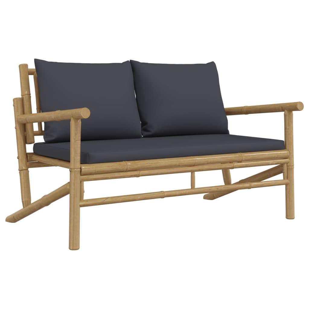 4 Piece Garden Lounge Set with Dark Grey Cushions Bamboo