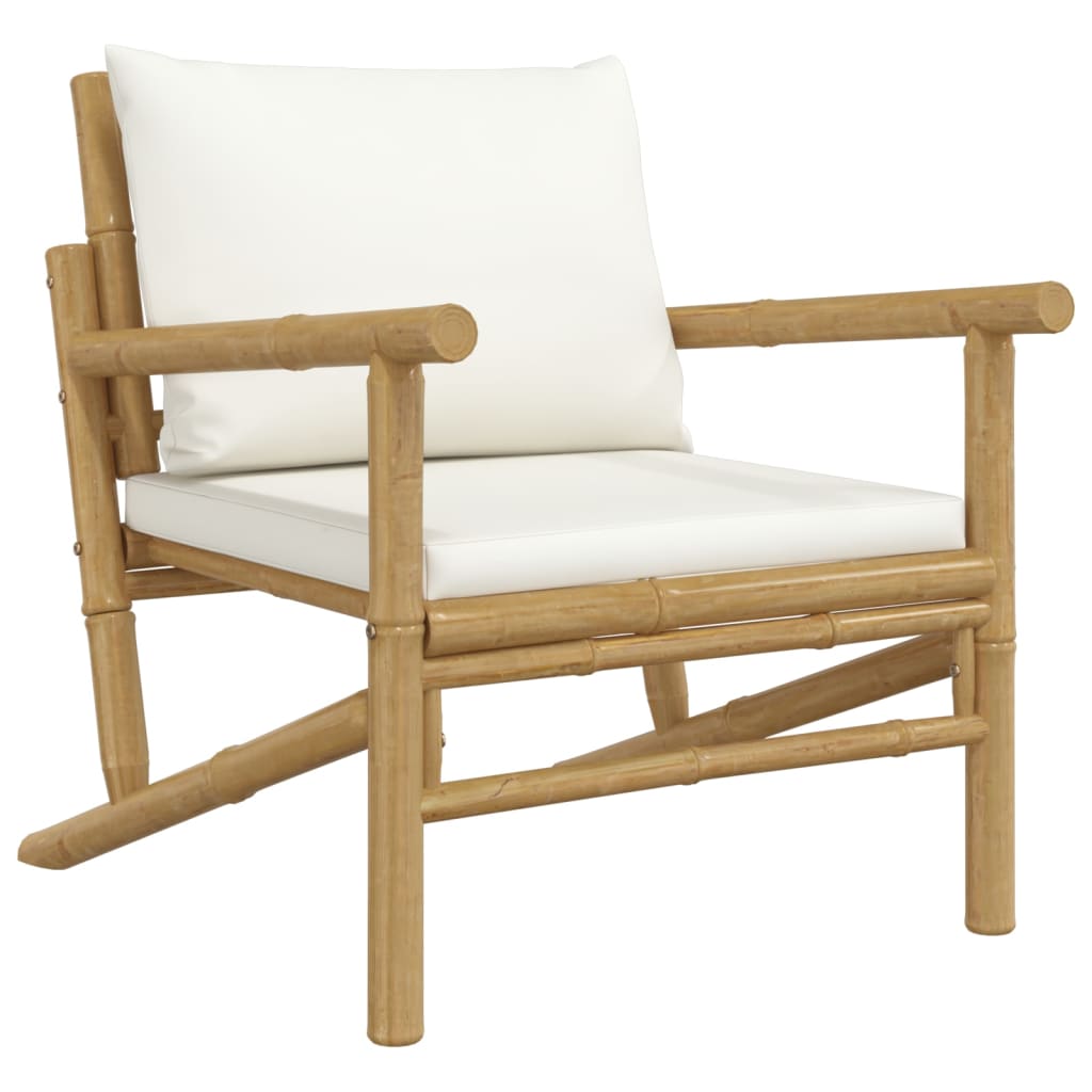 5 Piece Garden Lounge Set with Cream White Cushions Bamboo