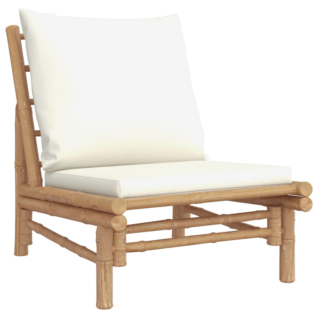4 Piece Garden Lounge Set with Cream White Cushions Bamboo